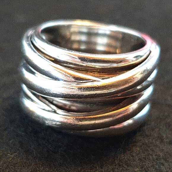 Chunky Vintage Sterling Silver Multi-Banded Interlocking Modernist Ring - Picture 1 of 15